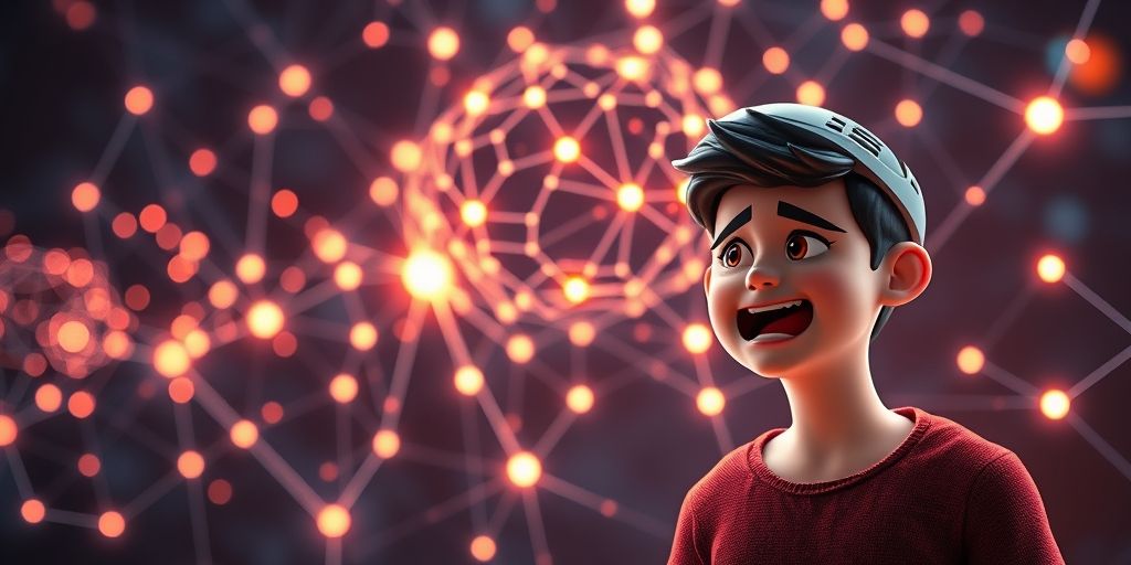 A sophisticated neural network illustrated as a glowing circuit, visually connecting to a gamer’s avatar displaying varied emotions like joy, surprise, and frustration, symbolizing deep learning’s role in emotional recognition and simulation.