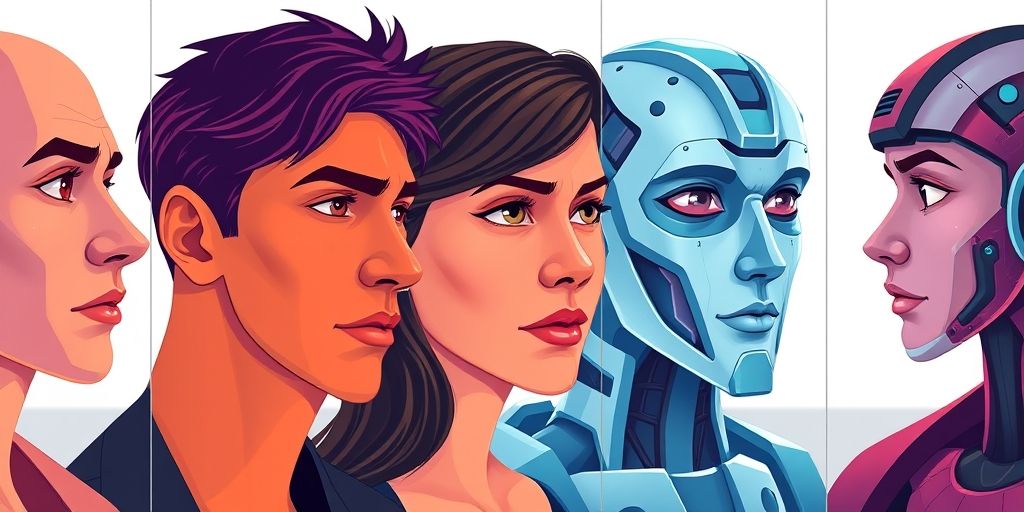 A diagram juxtaposing human faces with expressive emotions next to realistic AI-generated game characters, highlighting the subtle differences and ethical complexities in simulating real human feelings in interactive gameplay.